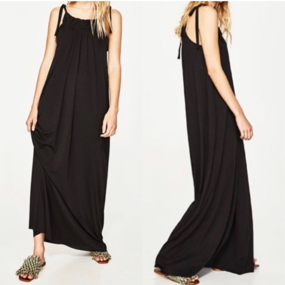 Zara black tie shoulder maxi dress
